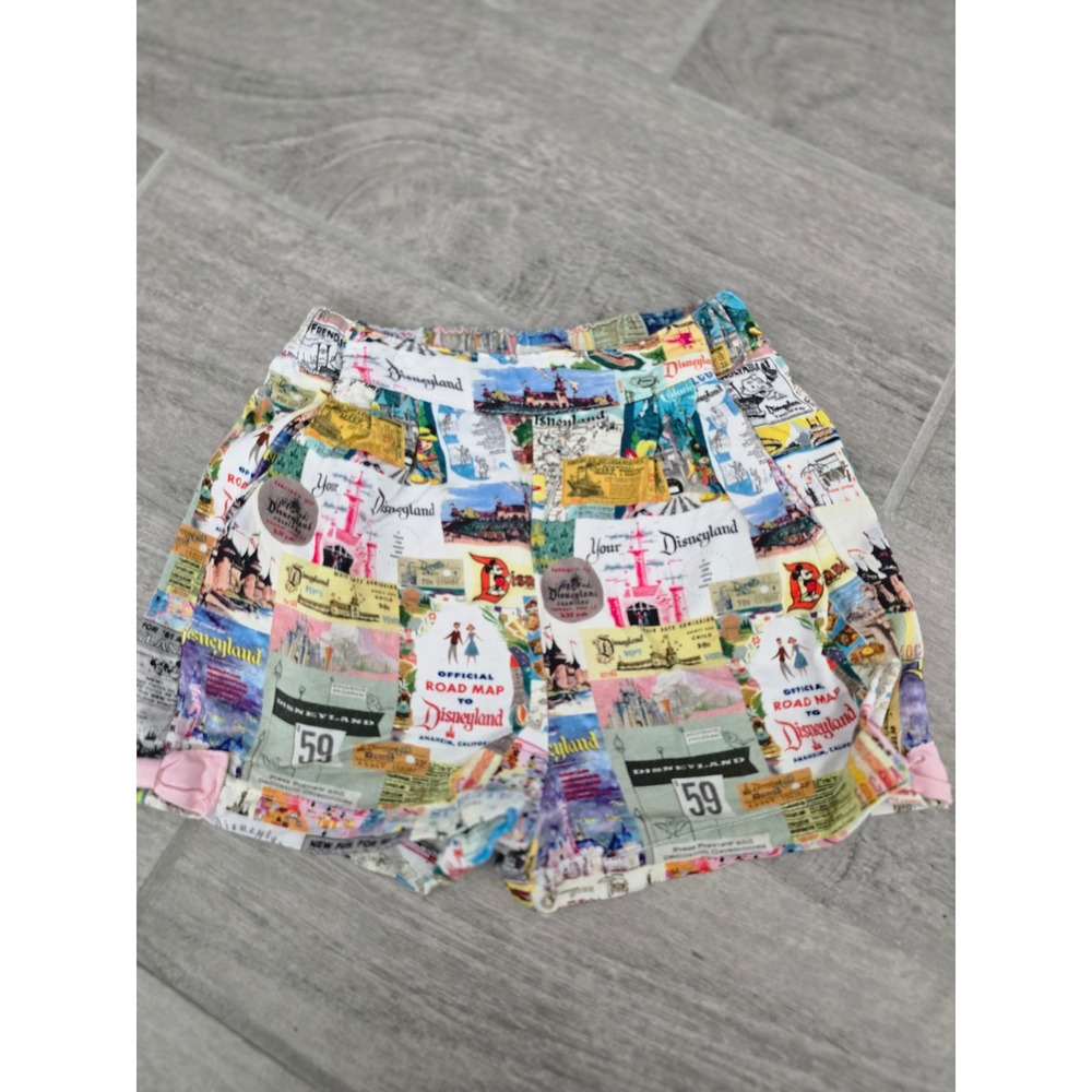 Disney 100th Anniversary Girls Toddler 4 Shorts Disneyland Map Print Waist Bow‎